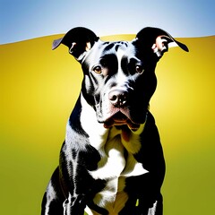 T-shirt print, decorative frame, poster, beautiful pitbull dog staring at the viewer - Generative AI