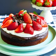 pies, cakes, chocolate sweets, topped with strawberries and berries, blackberries, t-shirt print, decorative frame, poster, generator AI