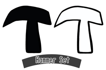 アイコン　ハンマー　黒　白　セット　イラスト