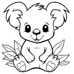Obraz na płótnie Canvas Cute Australian Koala Bear, Black and white outline illustration