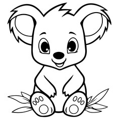 Cute Australian Koala Bear, Black and white outline illustration