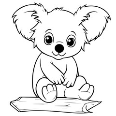 Cute Australian Koala Bear, Black and white outline illustration