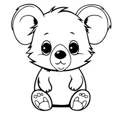 Cute Australian Koala Bear, Black and white outline illustration