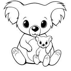 Cute Australian Koala Bear, Black and white outline illustration