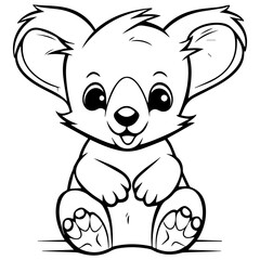 Cute Australian Koala Bear, Black and white outline illustration