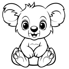 Cute Australian Koala Bear, Black and white outline illustration