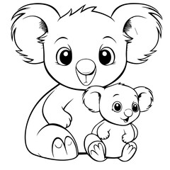 Cute Australian Koala Bear, Black and white outline illustration