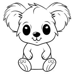 Cute Australian Koala Bear, Black and white outline illustration