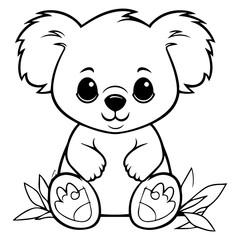 Cute Australian Koala Bear, Black and white outline illustration