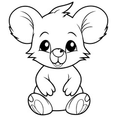 Cute Australian Koala Bear, Black and white outline illustration