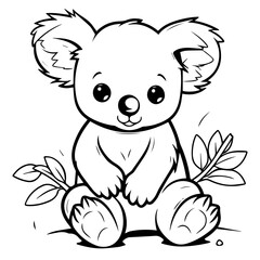 Cute Australian Koala Bear, Black and white outline illustration