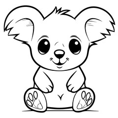 Cute Australian Koala Bear, Black and white outline illustration