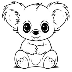 Obraz premium Cute Australian Koala Bear, Black and white outline illustration