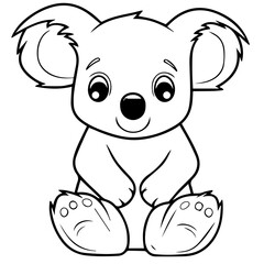 Obraz premium Cute Australian Koala Bear, Black and white outline illustration