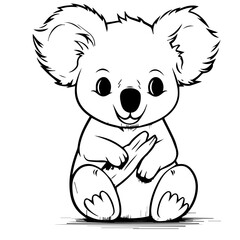 Cute Australian Koala Bear, Black and white outline illustration