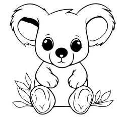 Cute Australian Koala Bear, Black and white outline illustration