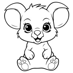 Cute Australian Koala Bear, Black and white outline illustration