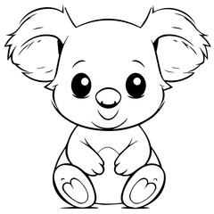 Obraz premium Cute Australian Koala Bear, Black and white outline illustration