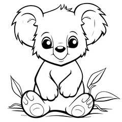 Cute Australian Koala Bear, Black and white outline illustration