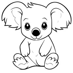 Cute Australian Koala Bear, Black and white outline illustration