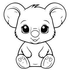 Cute Australian Koala Bear, Black and white outline illustration