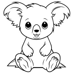 Cute Australian Koala Bear, Black and white outline illustration