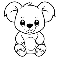 Cute Australian Koala Bear, Black and white outline illustration