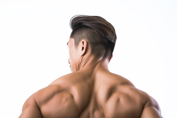Muscular Man's Upper Back Isolated on White Background