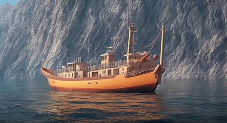 Obraz premium lonely fishing ship in a calm sea realistic. ai generation