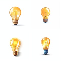 illustration shot of 4 different variants of lightbulbs on a white background