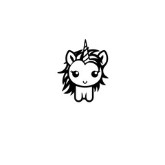 Cute cartoon unicorn. Black and white vector illustration