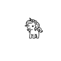 Cute cartoon unicorn. Black and white vector illustration