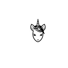 Cute cartoon unicorn. Black and white vector illustration