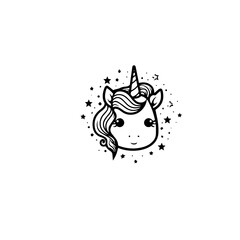 Cute cartoon unicorn. Black and white vector illustration