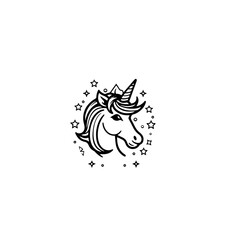 Cute cartoon unicorn. Black and white vector illustration