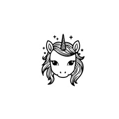 Cute cartoon unicorn. Black and white vector illustration