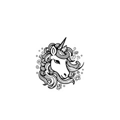 Cute cartoon unicorn. Black and white vector illustration