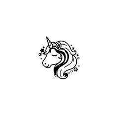 Cute cartoon unicorn. Black and white vector illustration