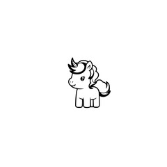 Cute cartoon unicorn. Black and white vector illustration