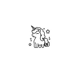 Cute cartoon unicorn. Black and white vector illustration