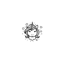 Cute cartoon unicorn. Black and white vector illustration