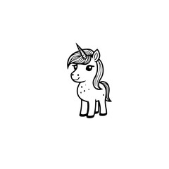 Cute cartoon unicorn. Black and white vector illustration