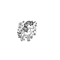 Cute cartoon unicorn. Black and white vector illustration