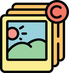 Photo copyright icon outline vector. Law patent. Legal protection color flat