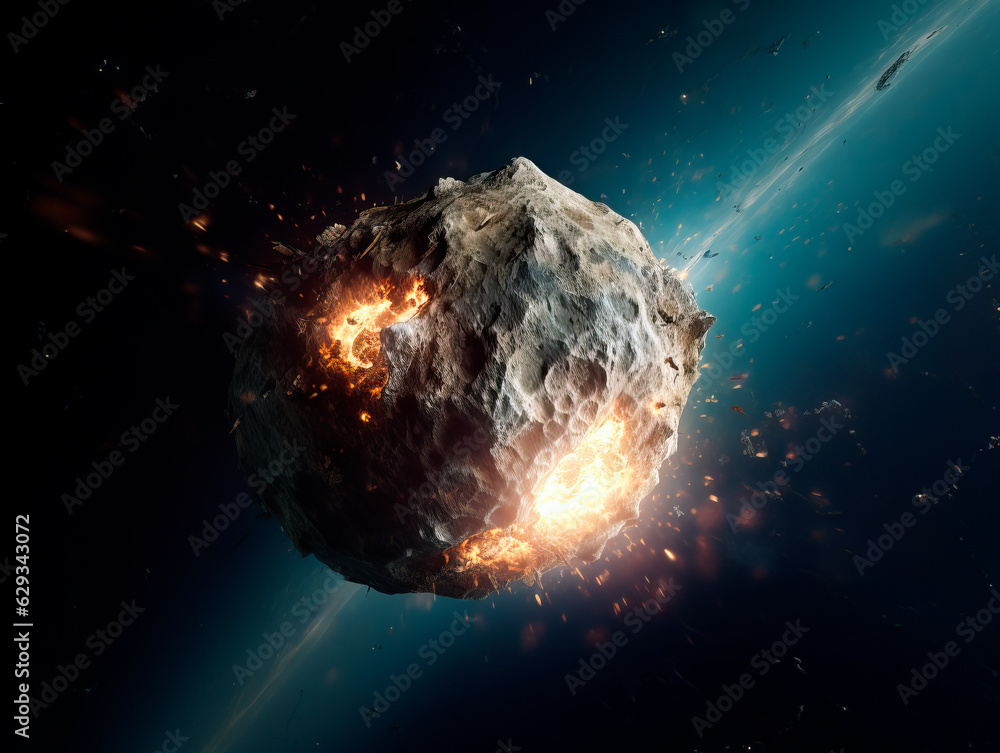 Aufkleber asteroid in space surrounded by stars and galaxies. generative ai