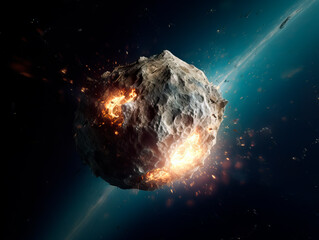 Naklejka premium Asteroid in space surrounded by stars and galaxies. Generative AI