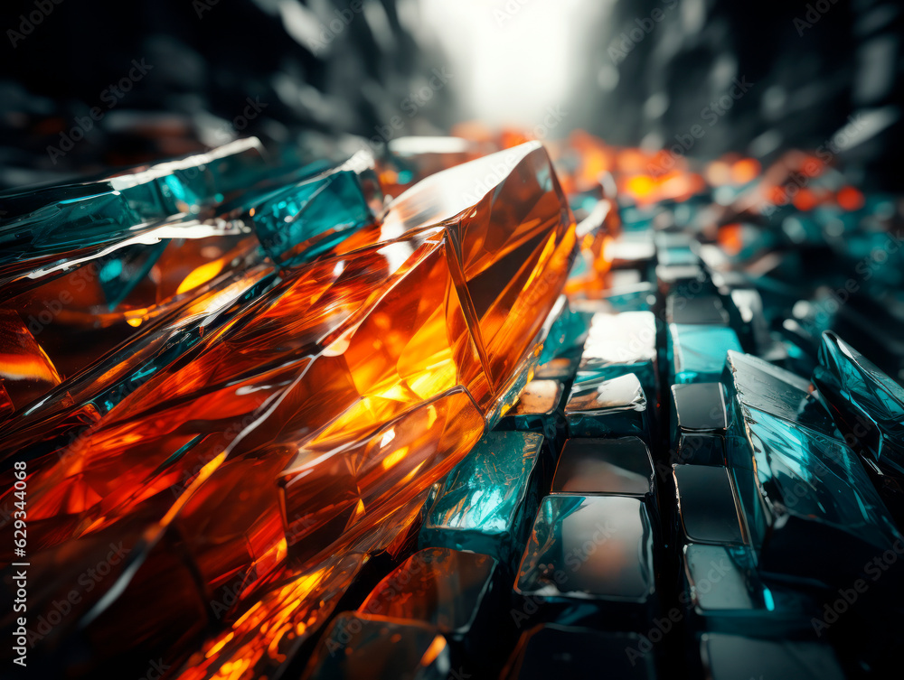 Poster abstract background with crystal blocks and reflections. generative ai