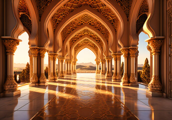 entry to a mosque with doors and archways - obrazy, fototapety, plakaty