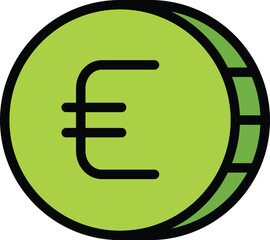 Euro coin charity icon outline vector. Social help. Money investor color flat