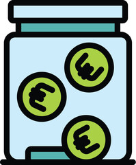 Charity jar money icon outline vector. Financial help. Volunteer help color flat